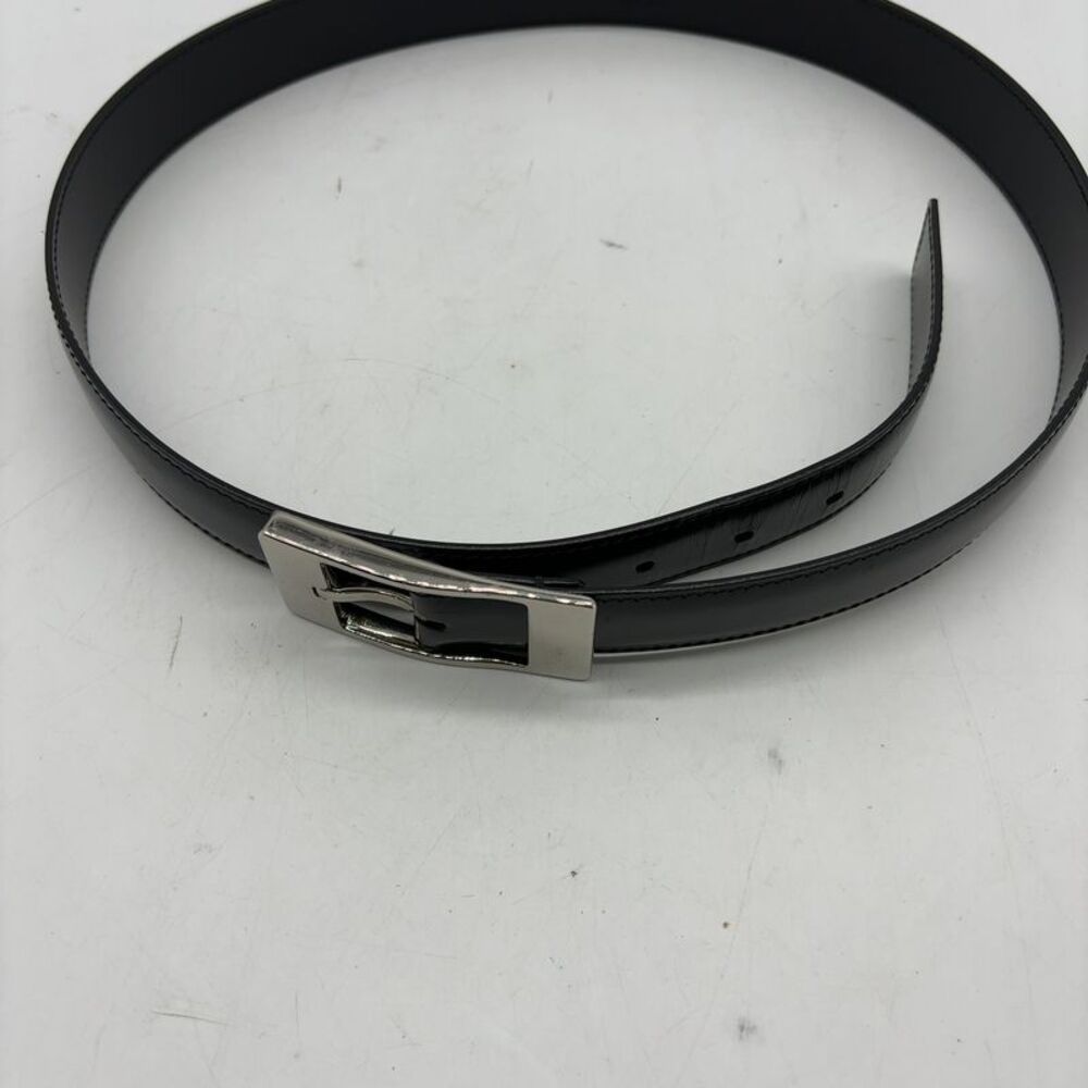 Louis Vuitton Black Leather Belt with Silver LV Buckle